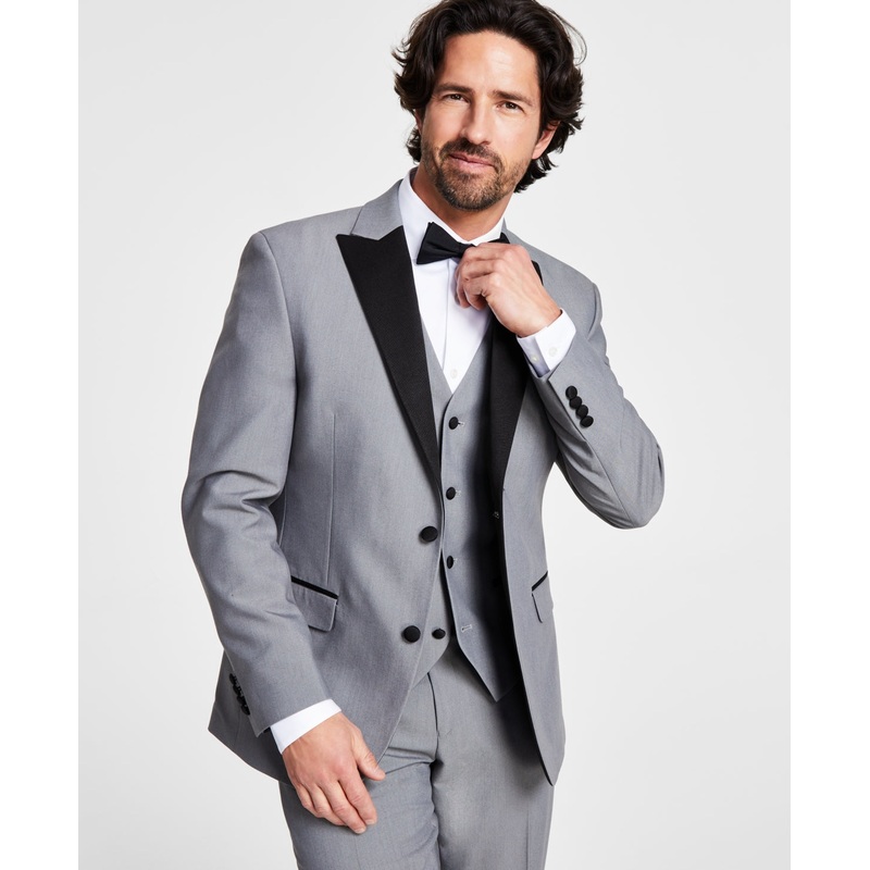 Alfani Men's Slim Fit Light Grey Black Tuxedo Suit Jacket 36R