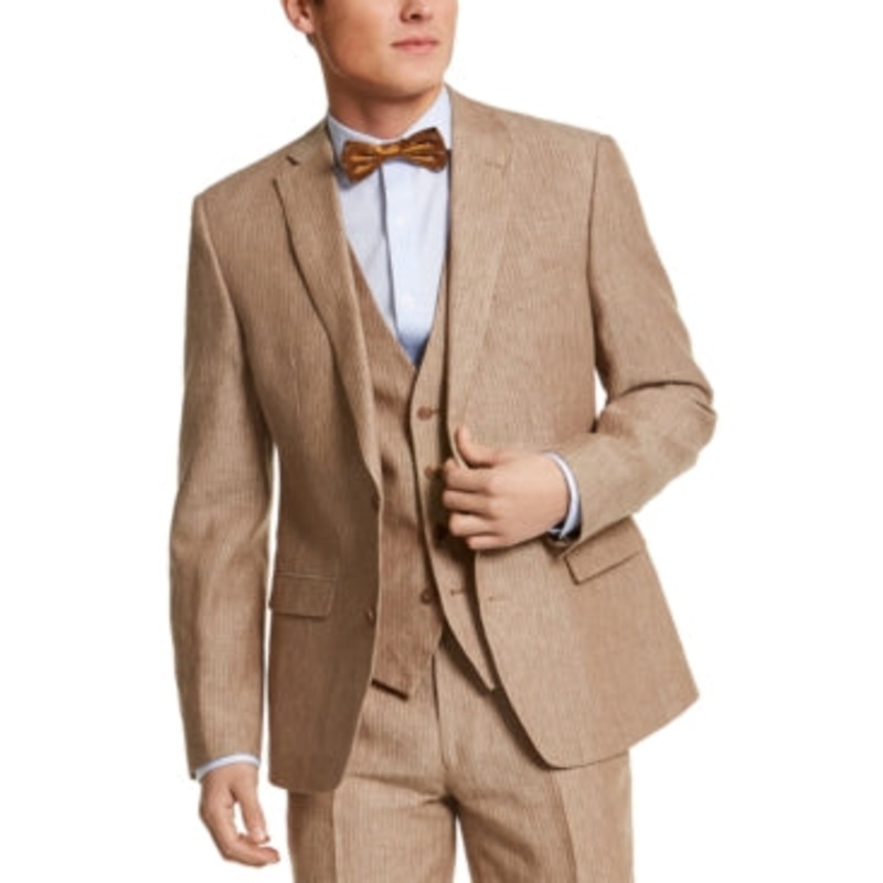 Bar Iii Mens Slim fit Suit Jacket Blazer 44 R Beige Light Brown Striped