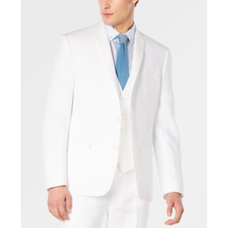 Bar Iii Mens Slim fit Suit Jacket Blazer 44 R White Solid Linen