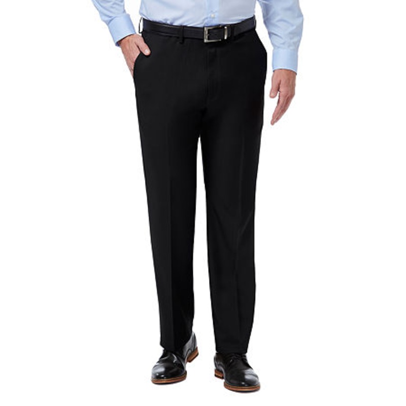 Haggar Mens Regular fit Dress Pants 34 / 29 Black Solid Stretch