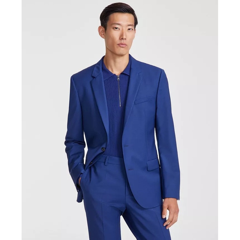 Hugo Boss Mens Slim-Fit Superflex Stretch Suit Jacket 44L Bright Blue Sport Coat