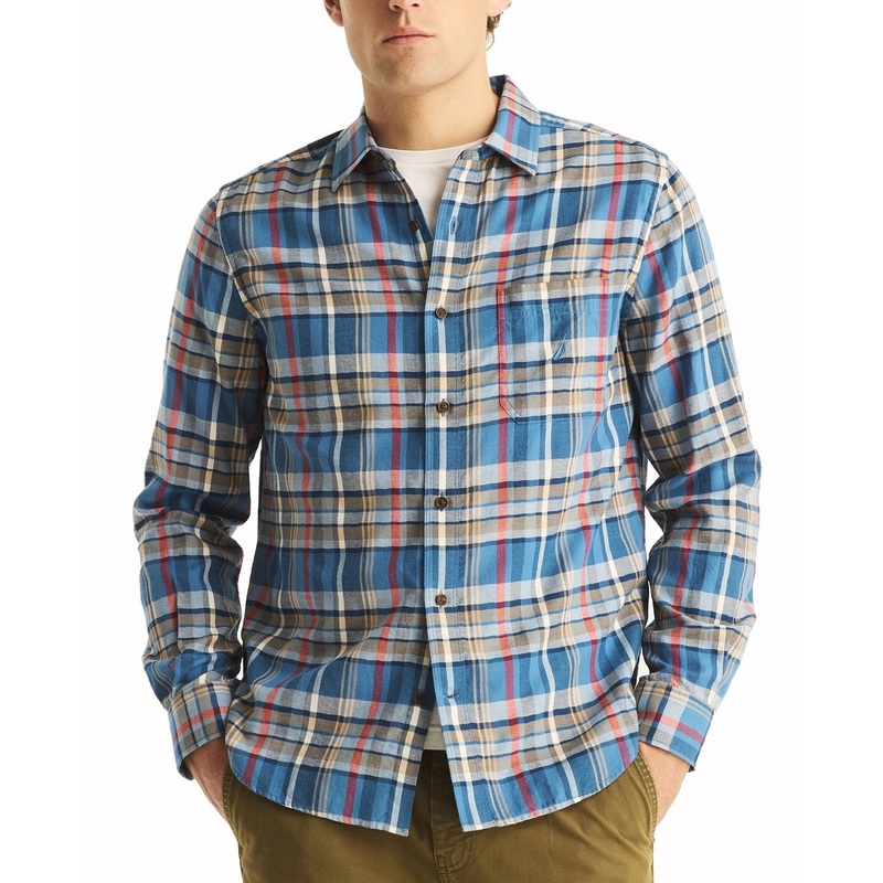 Nautica Mens Classic fit Long Sleeve Button-Up Shirt XXL Blue Plaid