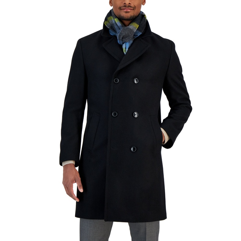 Nautica Mens Classic fit Overcoat Coat 42 S Black Solid