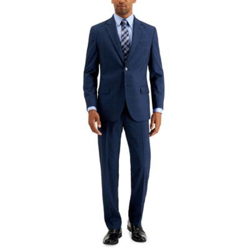 Nautica Mens Modern fit 2 Piece Suit 36 S / 30 Waist Blue Plaid Stretch
