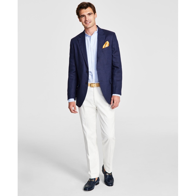Nautica Mens Modern fit Sport Coat Blazer 38 R Linen Navy Blue Solid