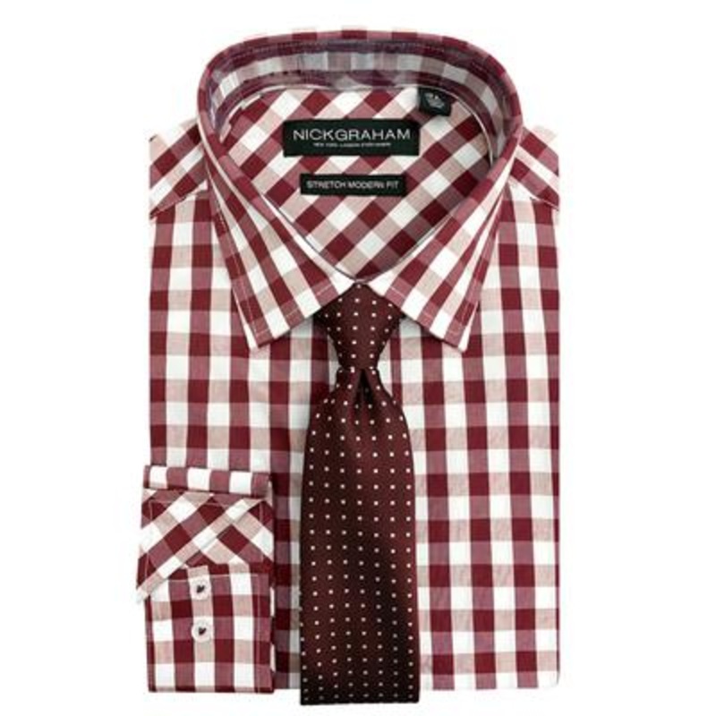 Nick Graham Mens Modern Fit Button Down Shirt Burgundy 16 16.5 32 33