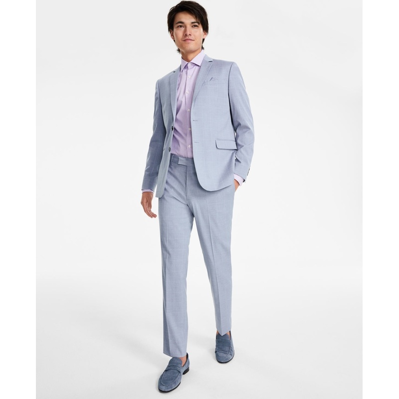 Nick Graham Mens Slim fit 2 Piece Suit 46 R / 41 Waist Blue Windowpane Stretch