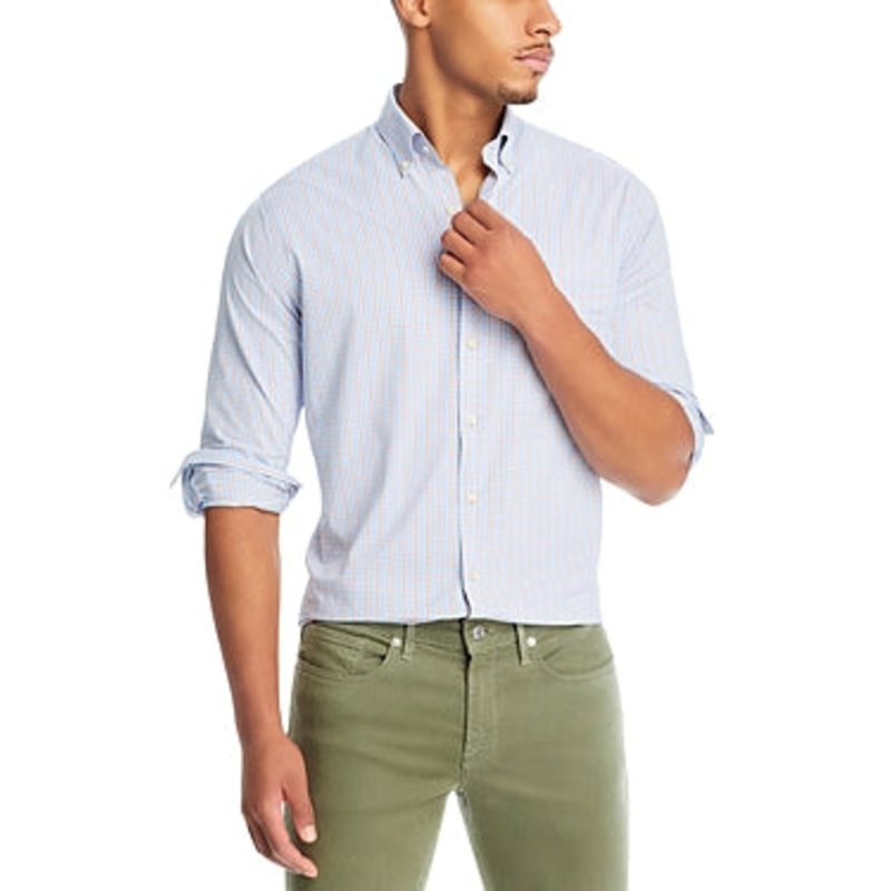 Peter Millar Mens  fit Long Sleeve Button-Up Shirt Large Blue Check