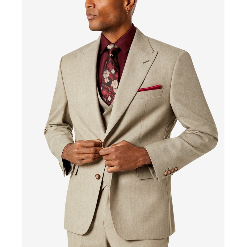 Tayion Collection Mens Regular fit Suit Jacket Blazer 40 R Beige Solid