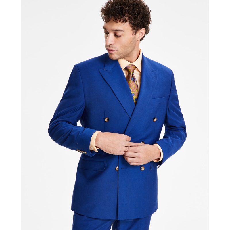Tayion Collection Mens Regular fit Suit Jacket Blazer 42 R Blue Double Breasted