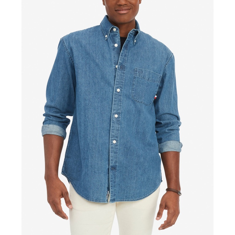 Tommy Hilfiger Mens Button Down Denim Shirt Indigo Small