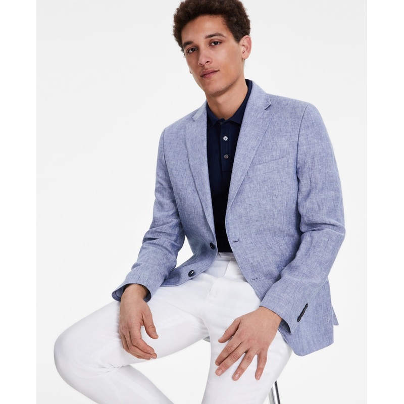 Tommy Hilfiger Mens Modern-Fit Linen Sport Coat Light Blue 38R Blazer