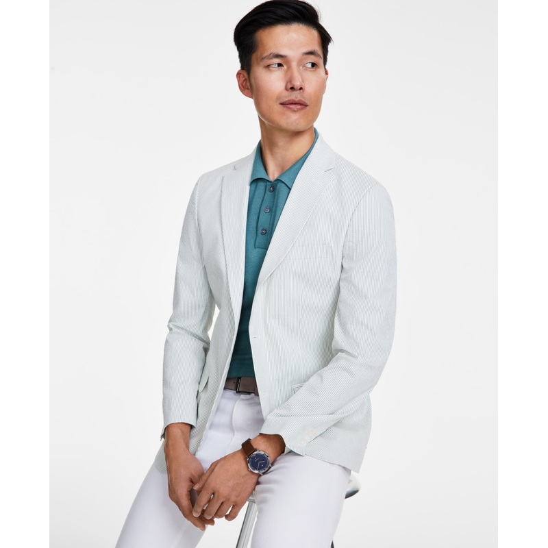 Tommy Hilfiger Mens Modern fit Seersucker Sport Coat Blazer 42 L Green Striped