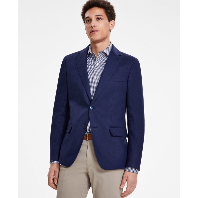 Tommy Hilfiger Mens Modern fit Sport Coat Blazer 36 S Linen Navy Blue Solid