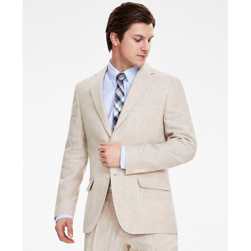 Tommy Hilfiger Mens Modern fit Sport Coat Blazer 38 S Beige Solid Linen