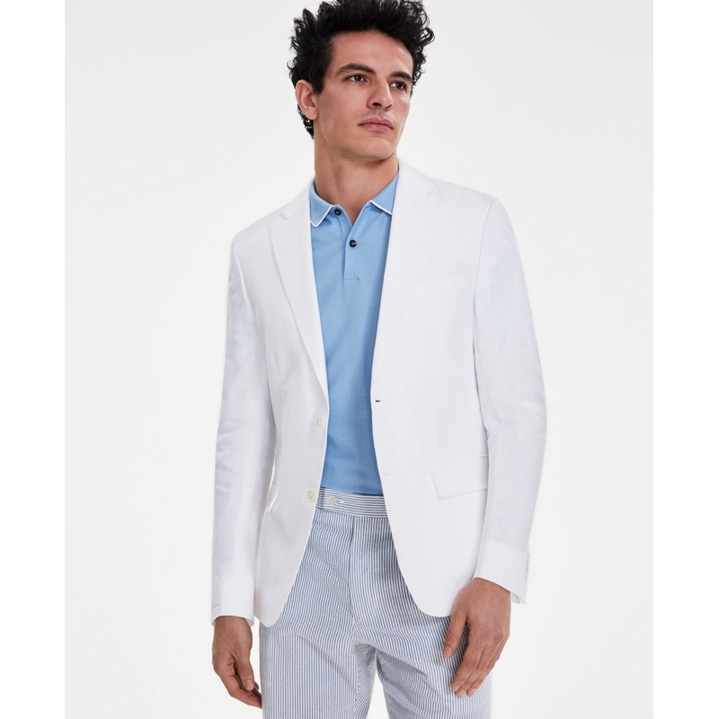 Tommy Hilfiger Mens Modern fit Sport Coat Blazer 50 R White Solid Linen