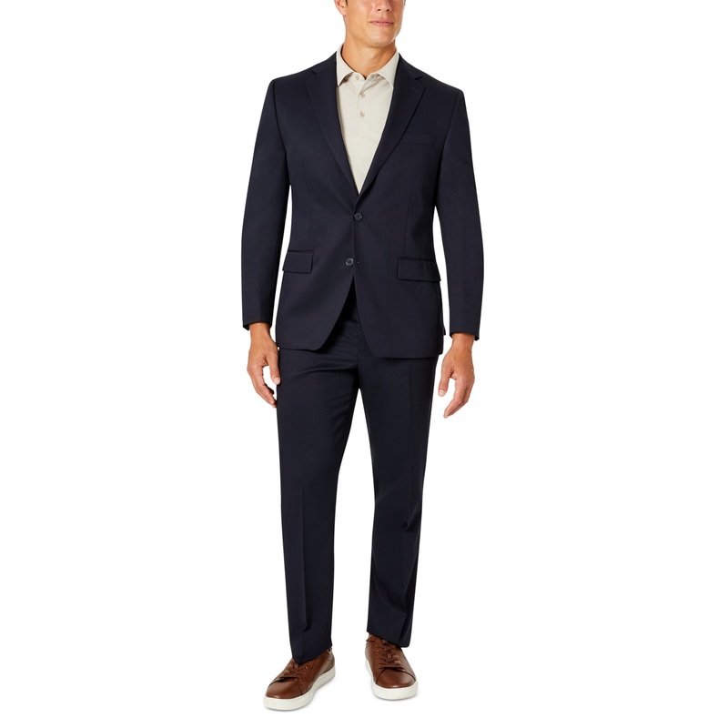 Van Heusen Mens Classic fit 2 Piece Suit 42 R / 35 Waist Navy Blue Solid
