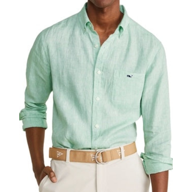 Vineyard Vines Mens Regular fit Long Sleeve Button-Up Shirt Large Green Solid