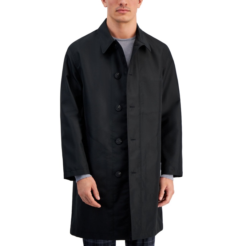 Hugo Boss Mens Relaxed fit Overcoat Coat Large Black Solid Waterproof