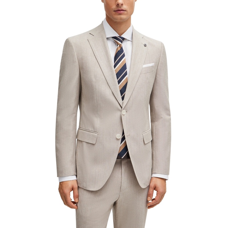Hugo Boss Mens Slim fit Suit Jacket Blazer 40 R Beige Solid