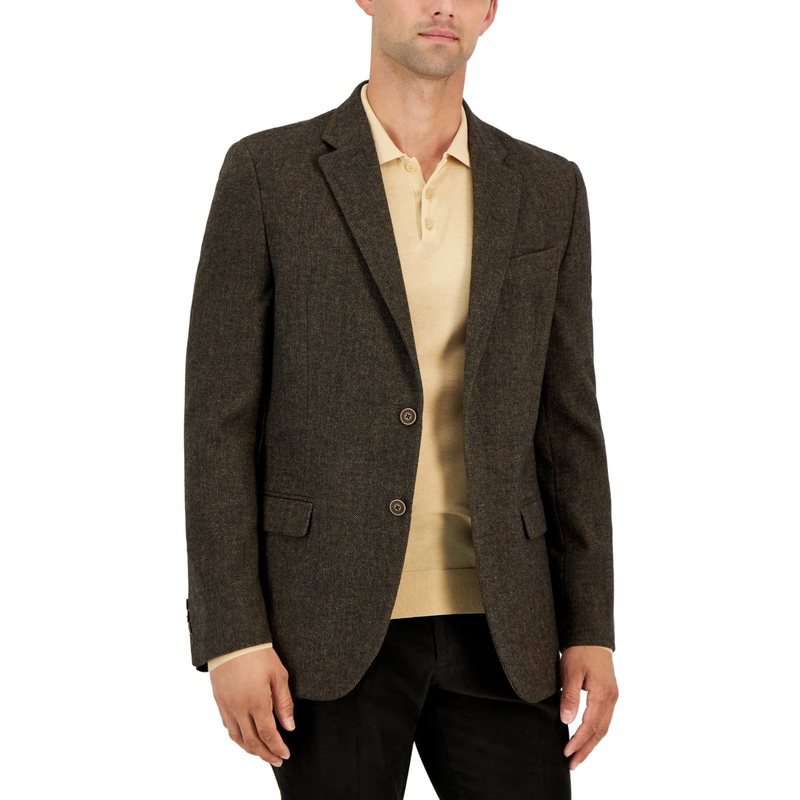 Nautica Mens Modern fit Sport Coat Blazer 42 L Brown Herringbone