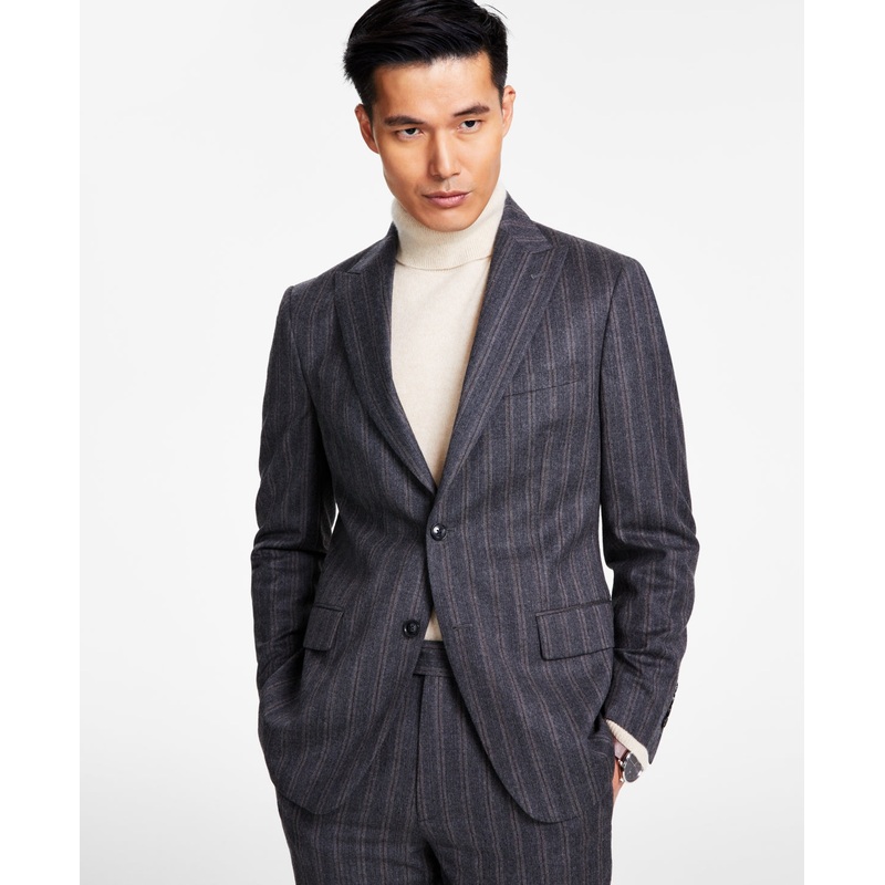 Tallia Mens Slim fit Suit Jacket Blazer 46 R Grey Striped Stretch