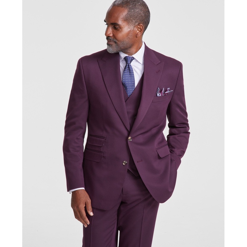 Tayion Collection Mens Regular fit Suit Jacket Blazer 44 S Burgundy Red Solid