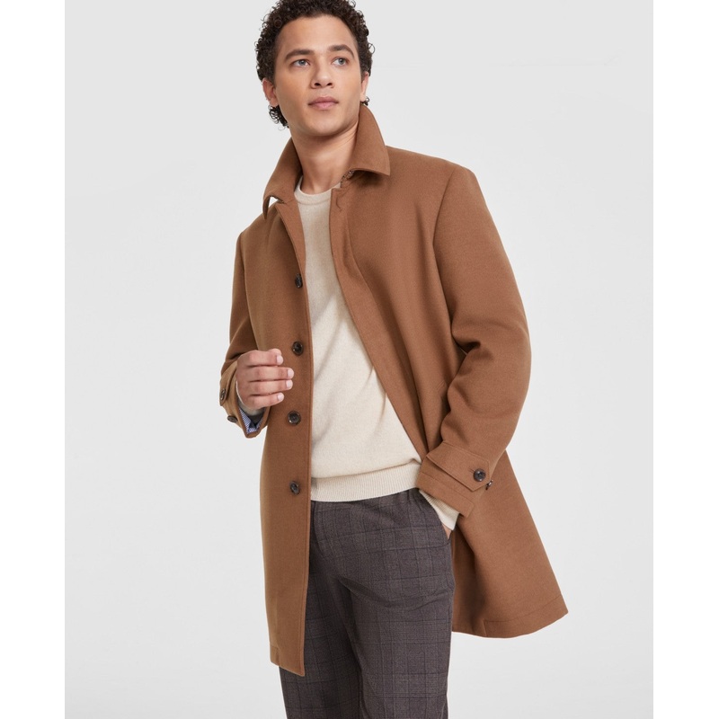 Tommy Hilfiger Mens Modern Fit Overcoat Coat 36R Dark Camel Brown Solid