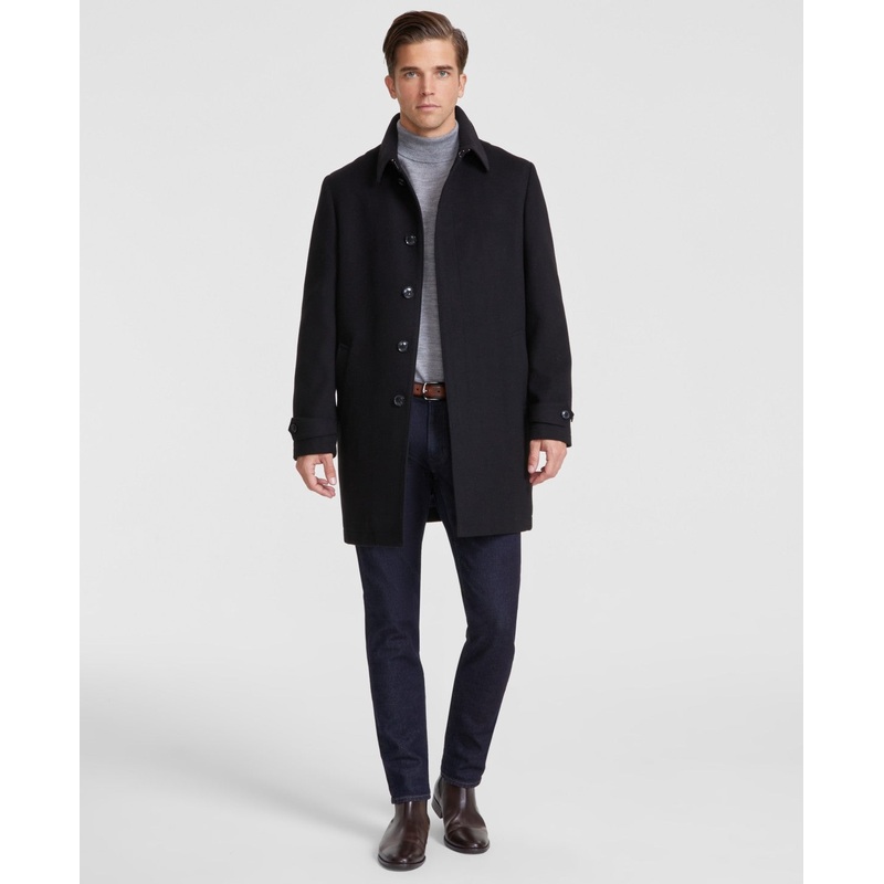 Tommy Hilfiger Mens Modern Fit Overcoat Coat 44R Black Solid
