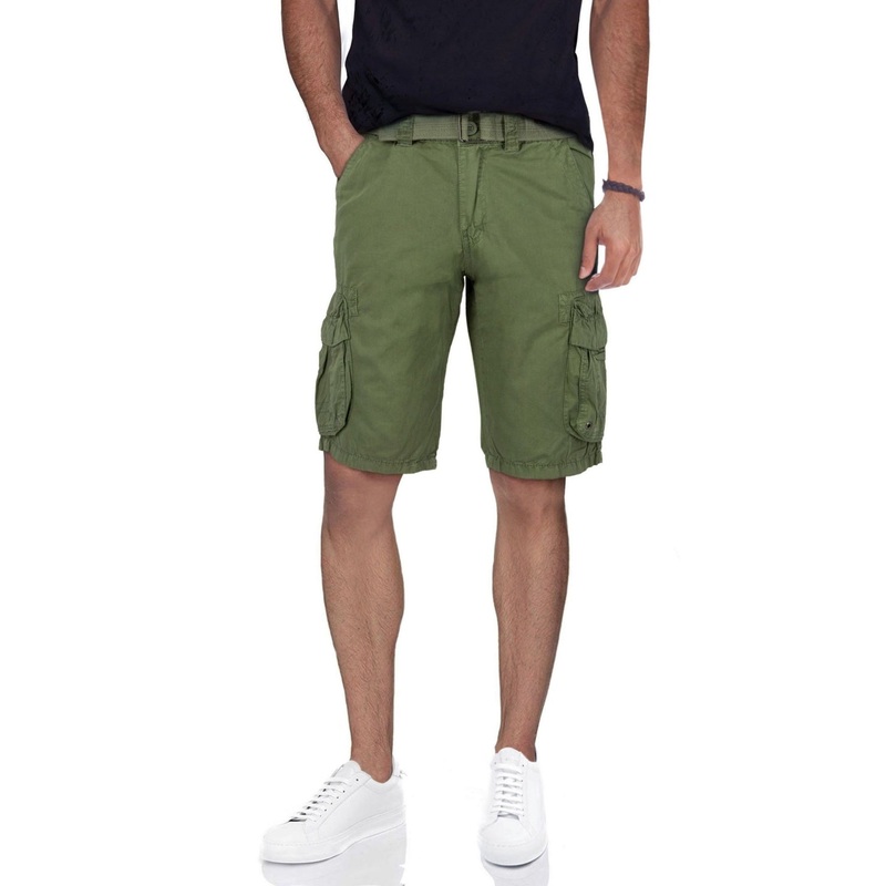 X-ray Mens Regular fit Cargo Shorts 36 Green Solid Belted
