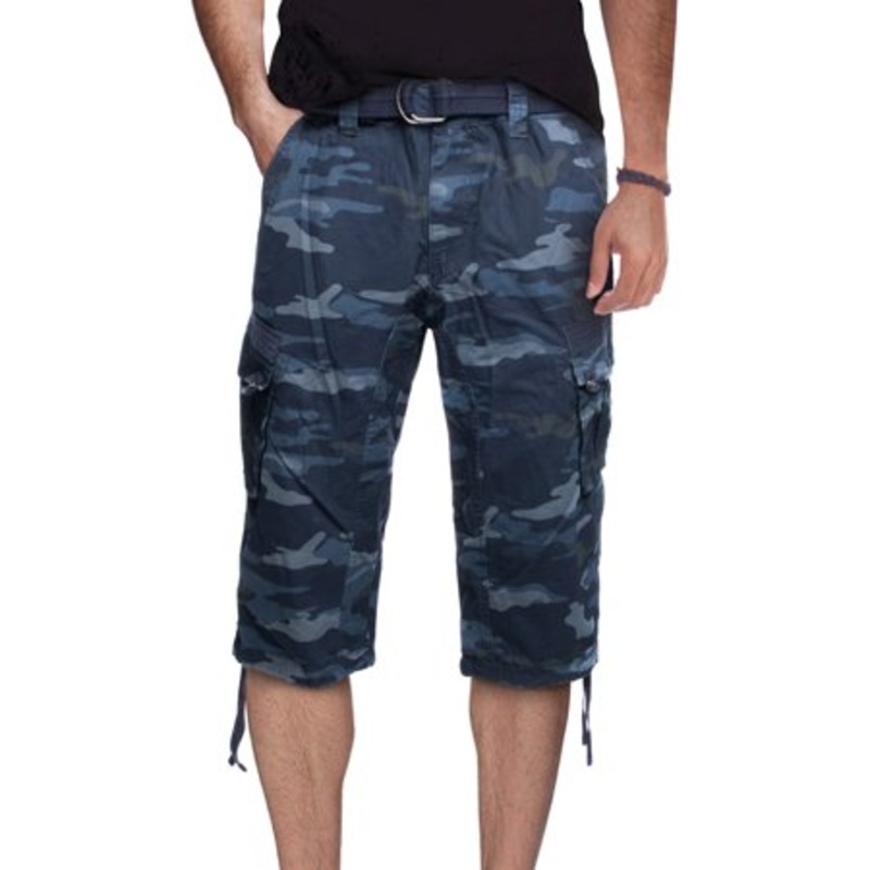 XRAY Jeans Mens Regular fit Cargo Shorts 32 blue Camouflage Belted
