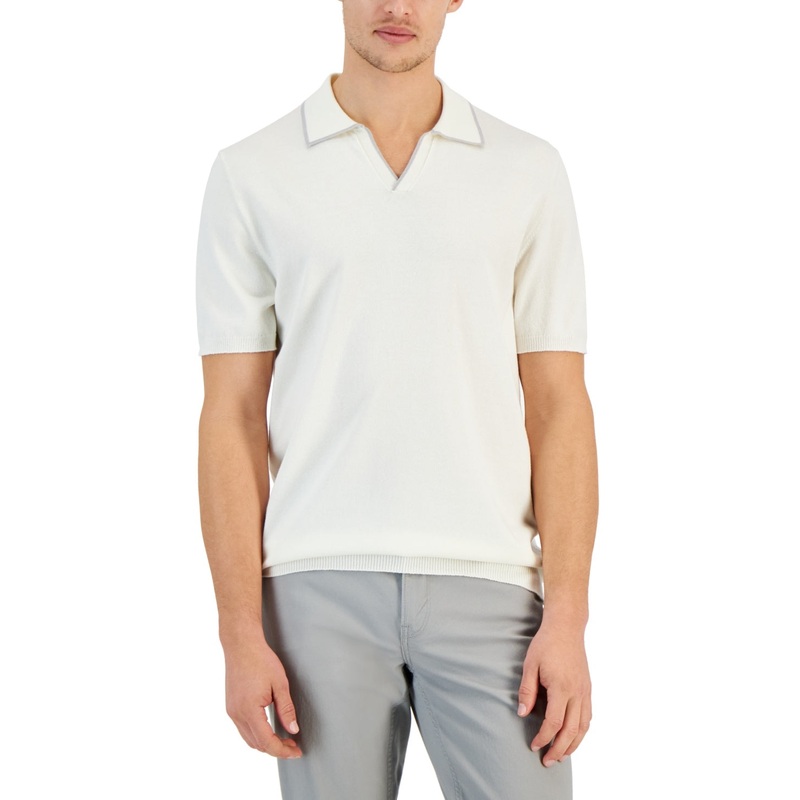 Alfani Mens  fit Short Sleeve Polo Sweater XXL White Solid