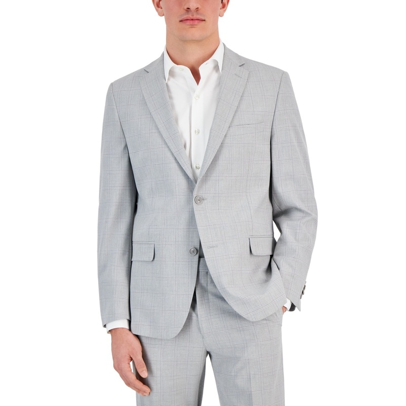 Alfani Mens Slim fit Suit Jacket Blazer 46 R Grey Plaid Stretch