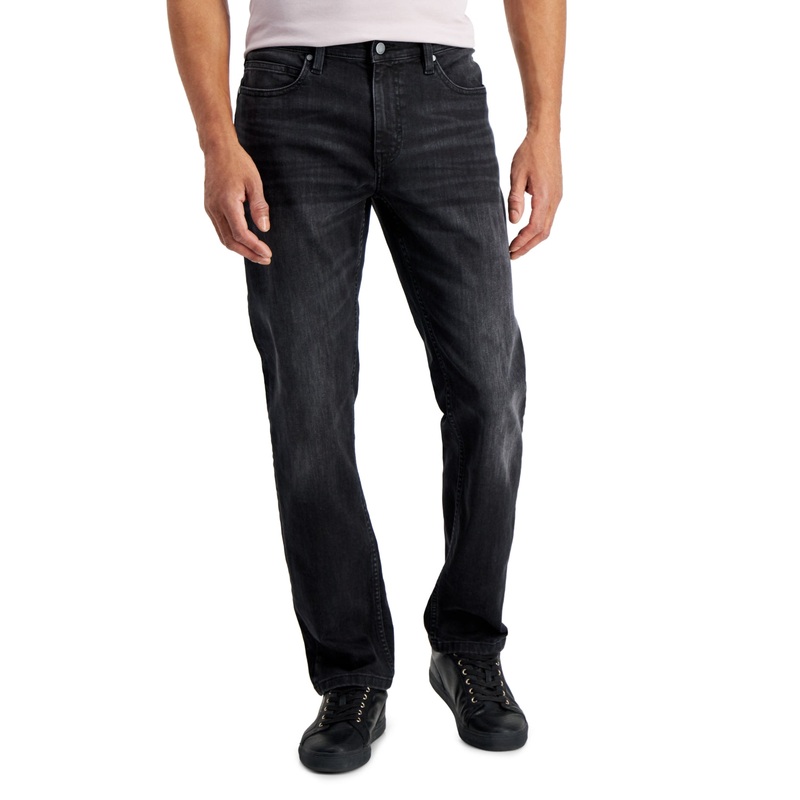 Alfani Mens Straight fit Denim Jeans 32 / 30 Black Solid Stretch