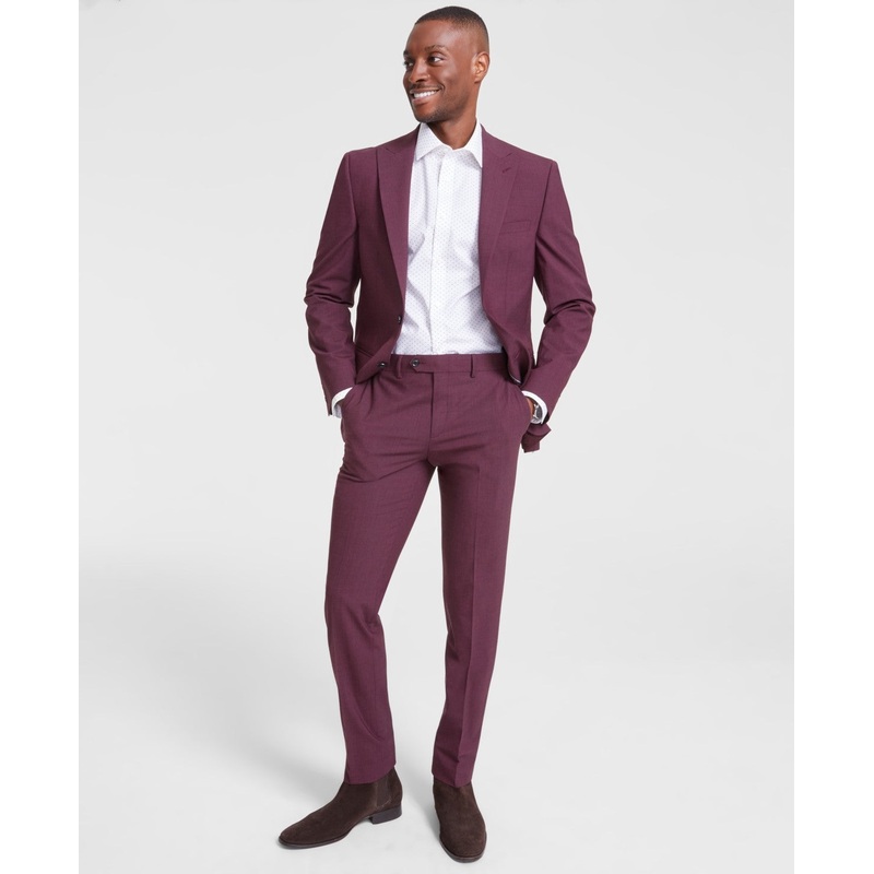 Bar Iii Mens Slim fit Dress Pants 31 / 30 Red Solid Stretch
