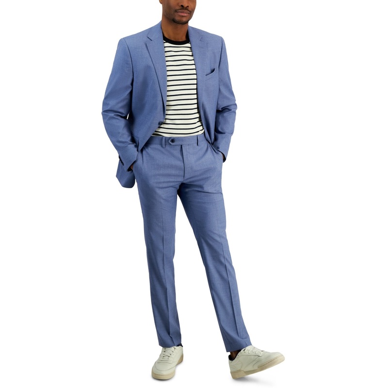 Ben Sherman Mens Slim fit 2 Piece Suit 42 R / 36 Waist Blue Solid Stretch