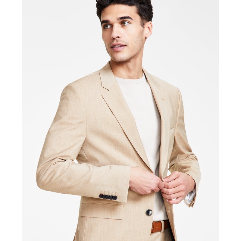 Hugo Boss Mens Modern fit Suit Jacket Blazer 36 S Beige Stretch