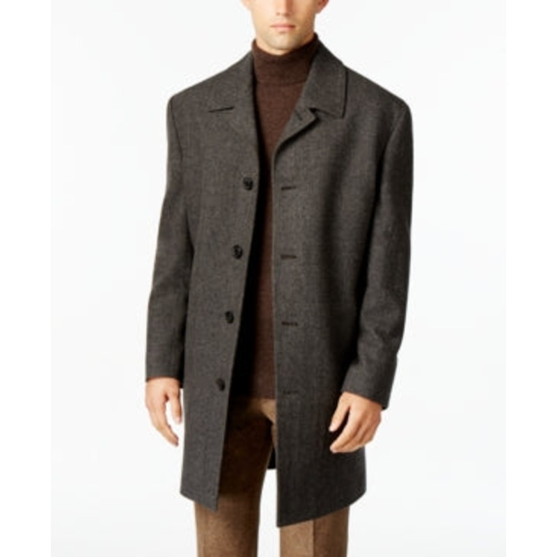 London Fog Mens Classic Fit Overcoat Coat 48R Charcoal Grey Herringbone