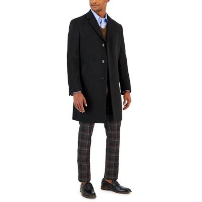 Nautica Mens Classic fit Overcoat Coat 42 L Black Solid