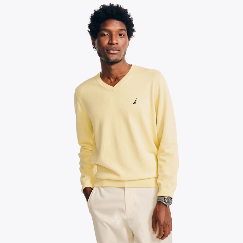 Nautica Mens Regular fit V-Neck Sweater XXL Yellow Solid