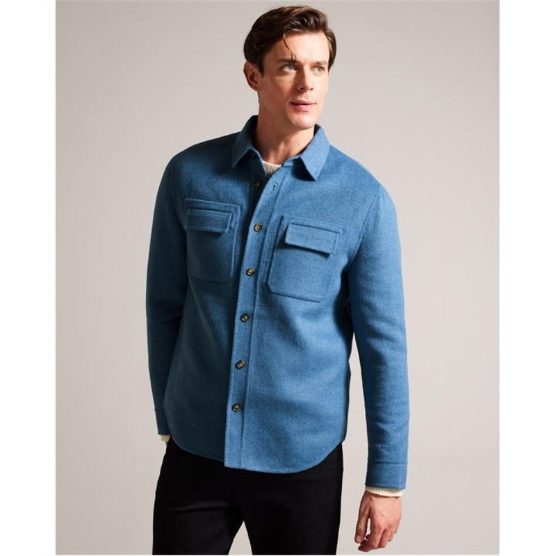 Ted Baker Mens Regular fit Long Sleeve Button-Up Shirt Large Blue Solid