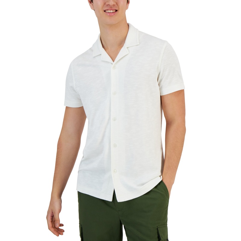 Alfani Mens Classic fit Short Sleeve Button-Up Shirt XXL White Solid