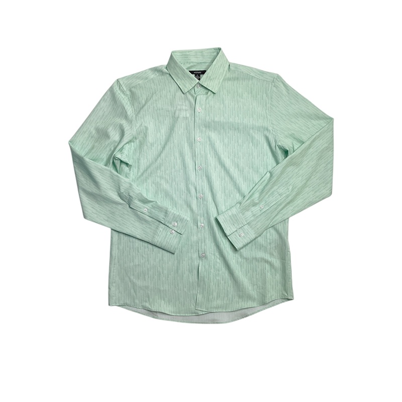 Alfani Mens Regular fit Long Sleeve Button-Up Shirt XL Green Striped Stretch