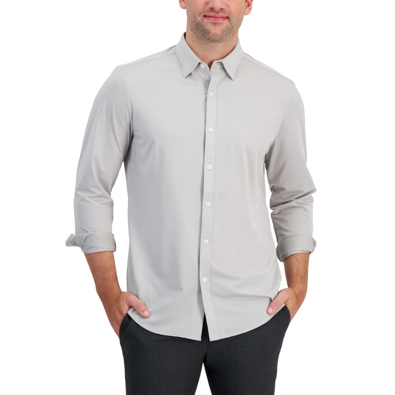 Alfani Mens Regular fit Long Sleeve Button-Up Shirt XXL Grey Stretch