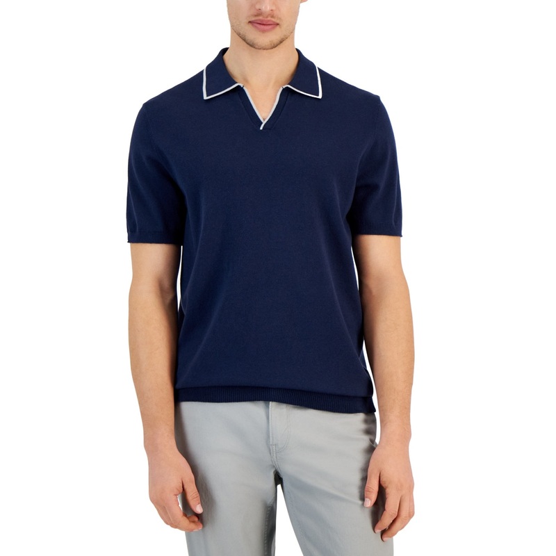 Alfani Mens Regular fit Short Sleeve Polo Sweater XL Blue Solid