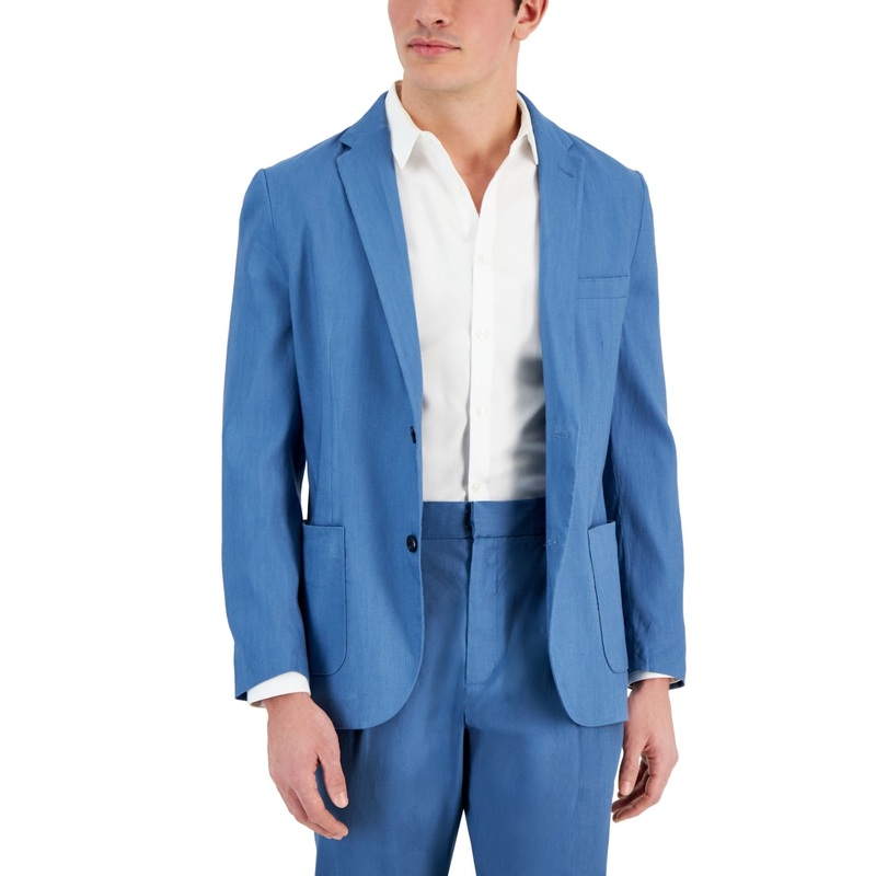 Alfani Mens Regular fit Sport Coat Blazer Small Blue Solid Stretch