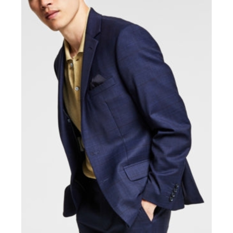 Bar Iii Mens Skinny fit Sport Coat Blazer 36 S Blue Plaid