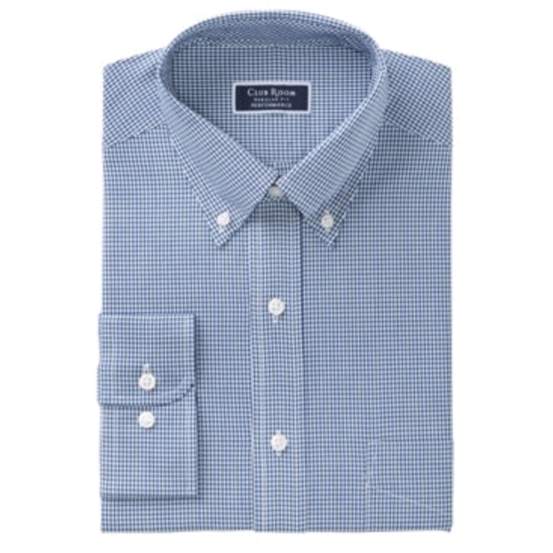 Club Room Mens  fit Long Sleeve Button-Up Shirt 15 Blue Check