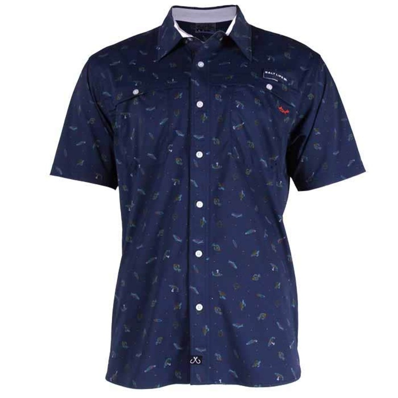 Salt Life Mens Regular fit Short Sleeve Button-Up Shirt XL Blue