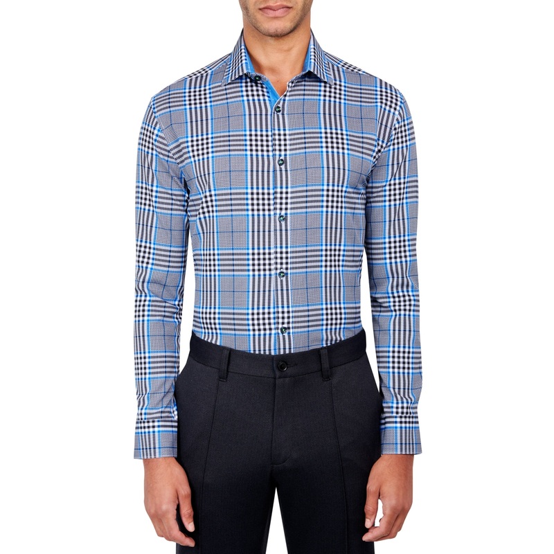Society Of Threads Mens Regular fit Long Sleeve Button-Up Shirt Large Blue Plaid